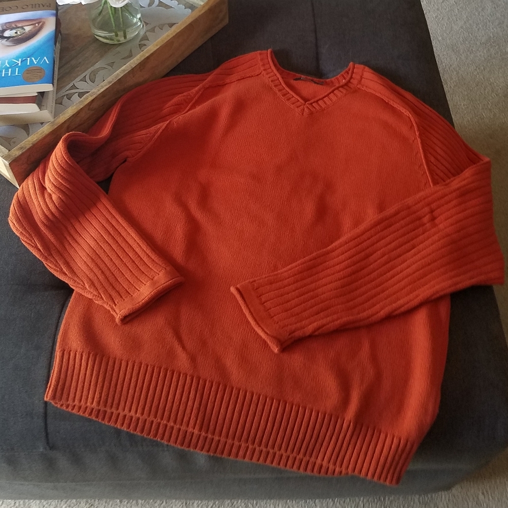 Men’s Pumpkin Orange Bossini V-neck Knit Sweater from England